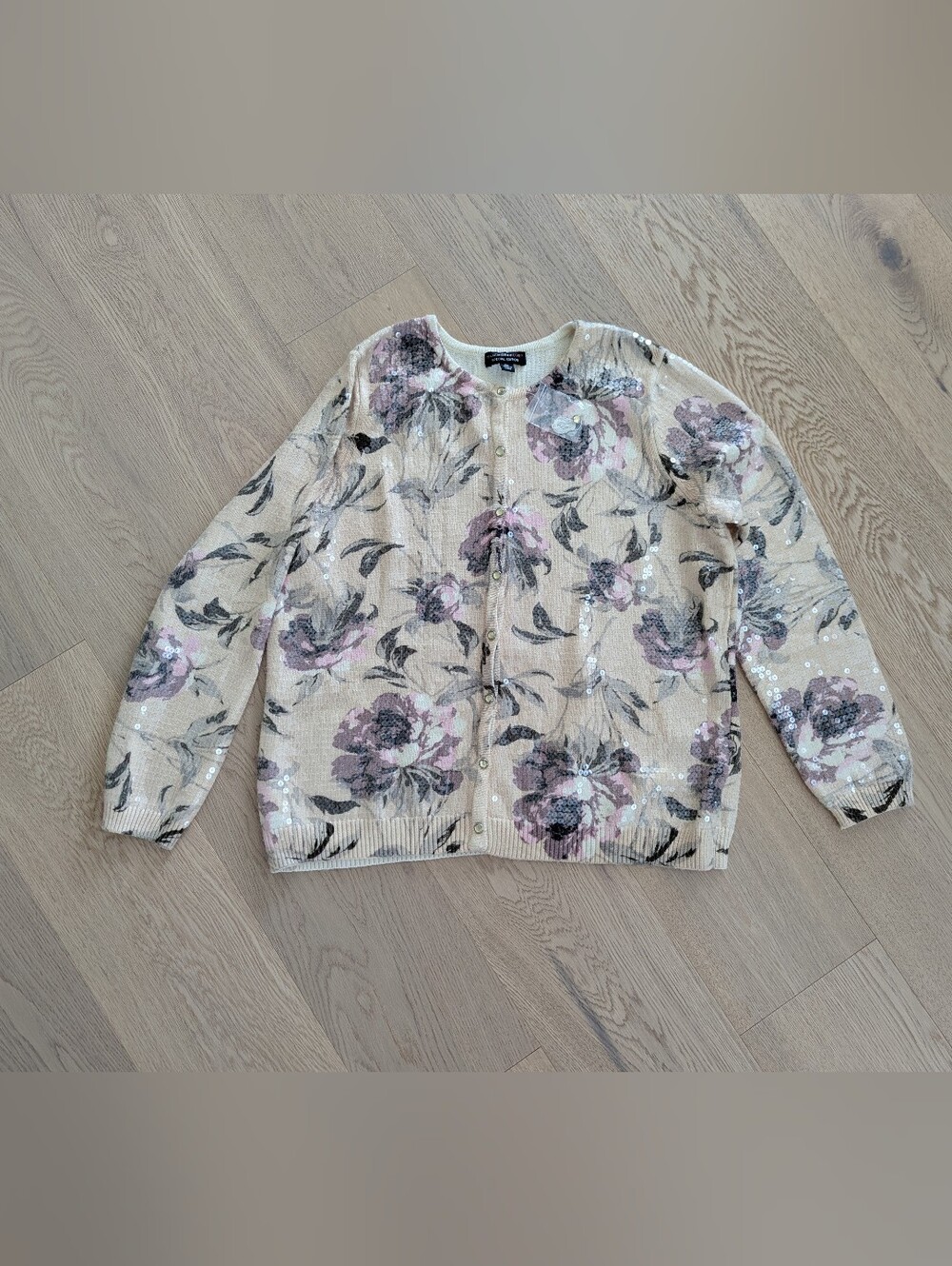 Isaac Mizrahi Floral Sequin Button-Front Women’s Top — Pink Floral on Cream